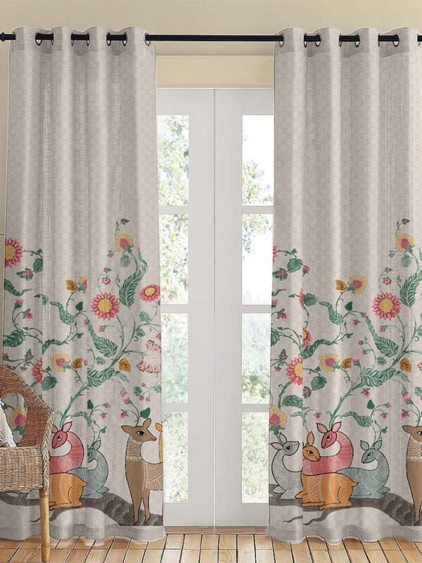 Forest Folklore Floral Matte Blanched Almond Room Darkening Curtain Set of 2 -(DS566A)