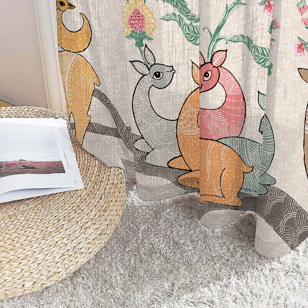 Forest Folklore Floral Blanched Almond Linen Sheer Curtain Set of 2 -(DS566A) - Image 3