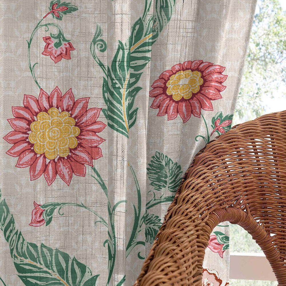 Forest Folklore Floral Blanched Almond Linen Sheer Curtain Set of 2 -(DS566A) - Image 4