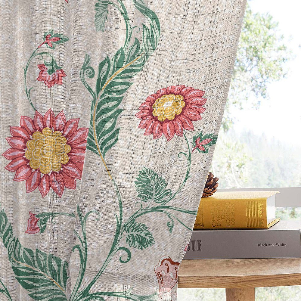 Forest Folklore Floral Blanched Almond Linen Sheer Curtain Set of 2 -(DS566A) - Image 5