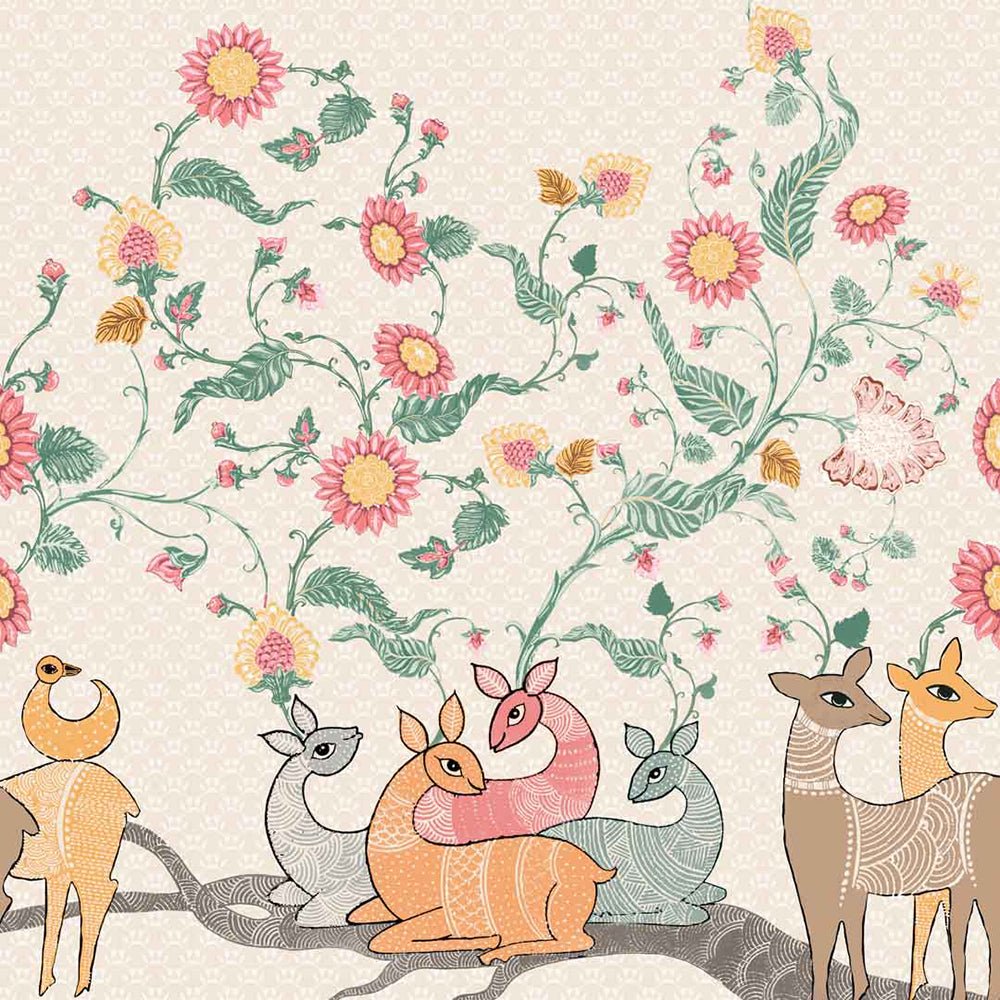 Forest Folklore Floral Blanched Almond Linen Sheer Curtain Set of 2 -(DS566A) - Image 6