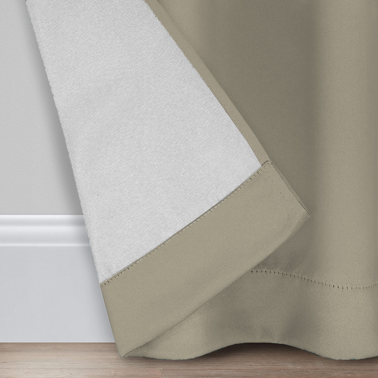 Sand Beige Micro Poly 100% Blackout Noise Reduction Thermal Insulation Curtain Set of 2 - (SandBeige4PASS) - Image 4