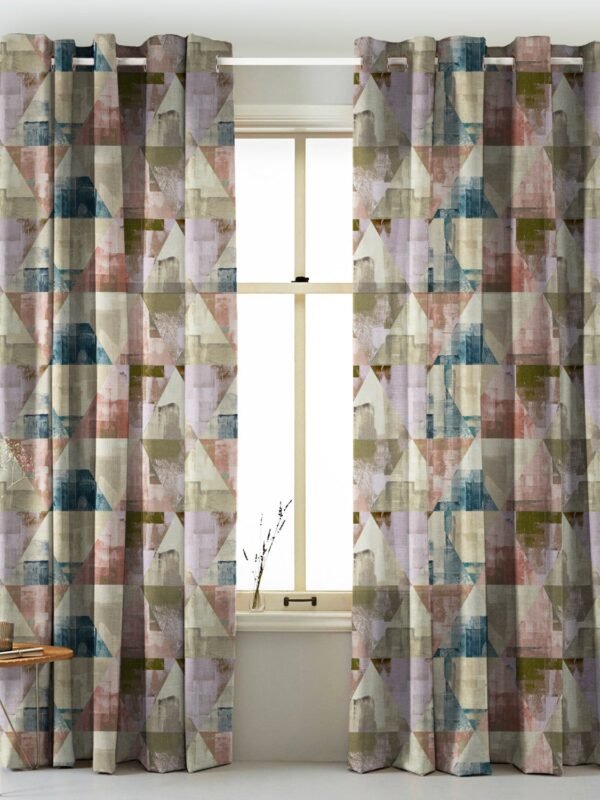 Elegant Geometric Print Matt Finish Room Darkening Curtain Set of 2 - MTDS145B