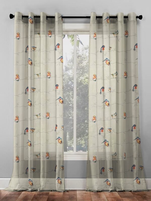 Elegant Floral Print Sheer Semi Transparent Curtain - Set of 2 -DS261B1