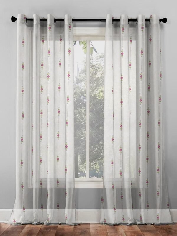 Elegant Ethenic Print Sheer Semi Transparent Curtain - Set of 2 -DS274A