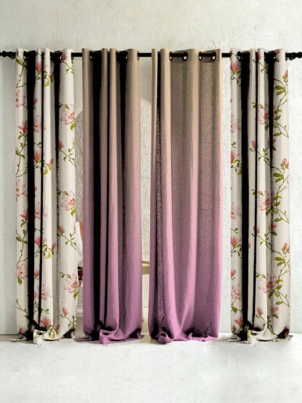 Elegant Floral & Ombre Print Combination Room Darkening Curtains - Set Of 4 Door Curtain (427BOFC12) - Pink & Beige