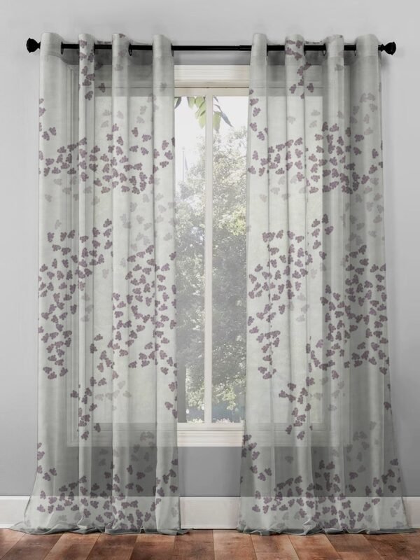 Elegant Coral Print Sheer Semi Transparent Curtain - Set of 2 -DS500B