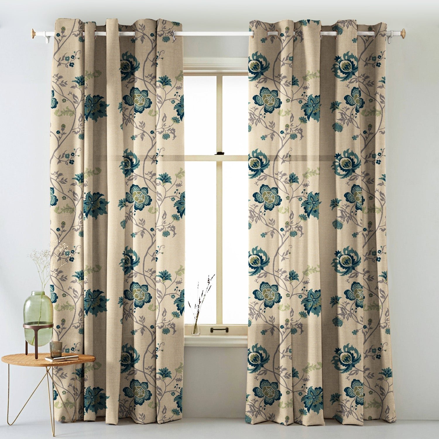 Elegant Floral Print Matt Finish Room Darkening Curtain Set of 2 - MTDS516D