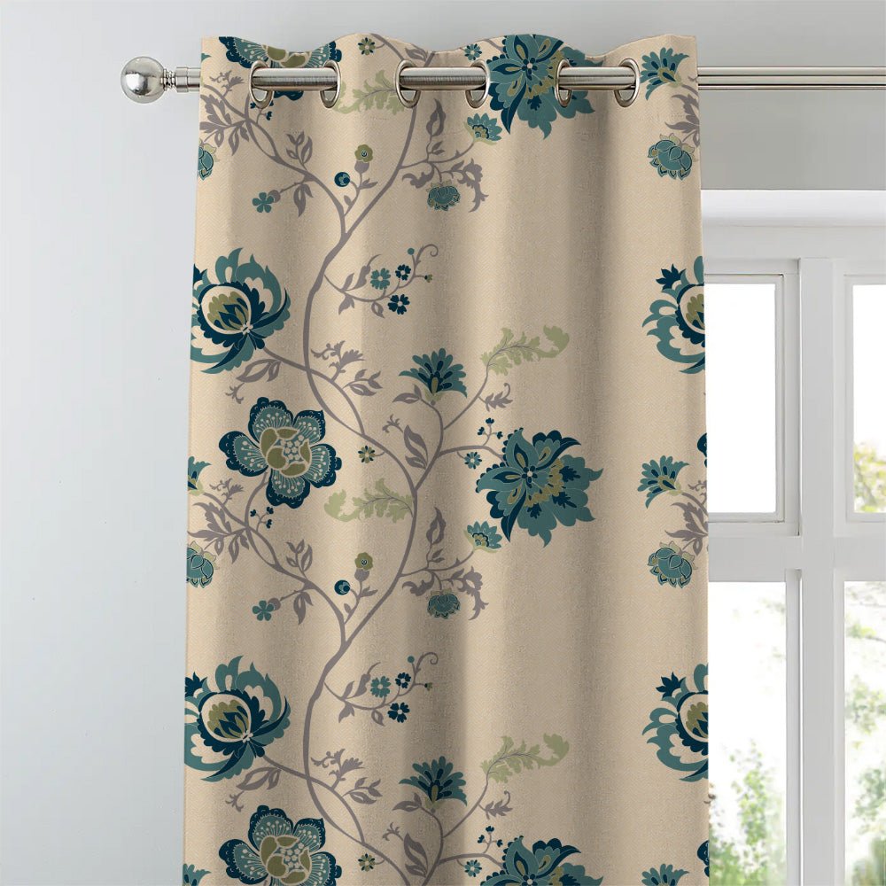 Elegant Floral Print Matt Finish Room Darkening Curtain Set of 2 - MTDS516D - Image 2