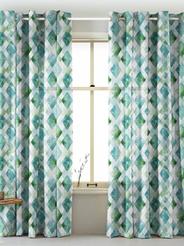 Elegant Geometric Print Matt Finish Room Darkening Curtain Set of 2 - MTDS58D