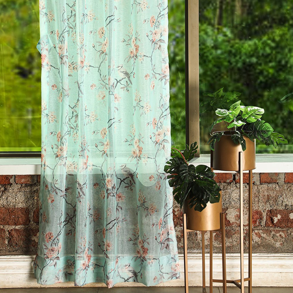 Elegant Floral Print Sheer Semi Transparent Curtain - Set of 2 -DS207A - Image 5