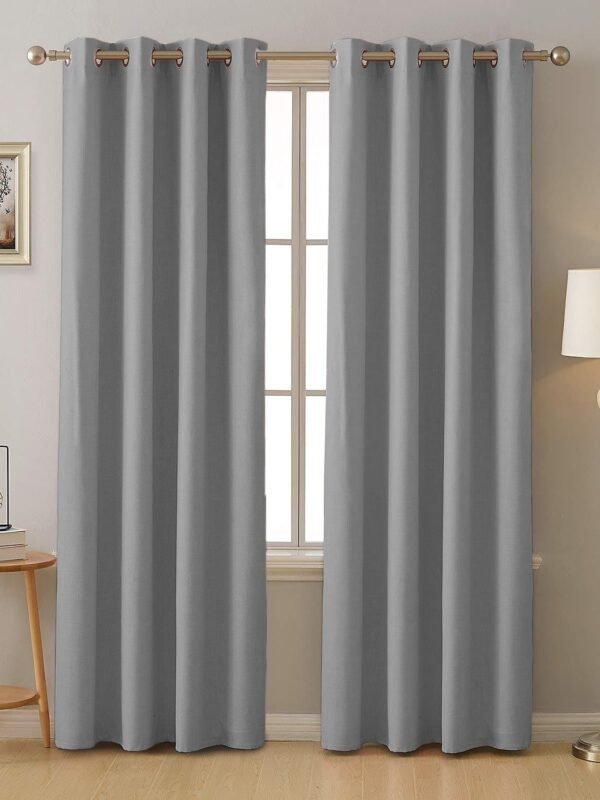 Stone Grey Micro Poly 100% Blackout Noise Reduction Thermal Insulation Curtain Set of 2 - (StoneGrey4PASS)