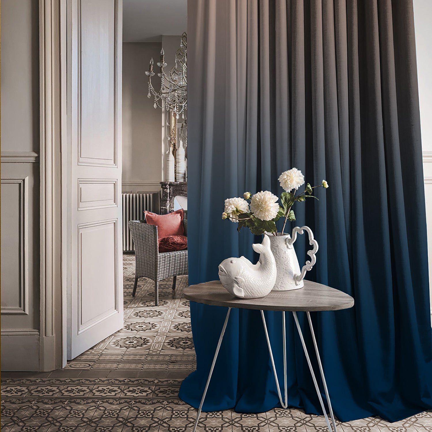 Ombre Blue Heavy Satin Blackout Curtains Set Of 2 - (MRCN2) - Image 4