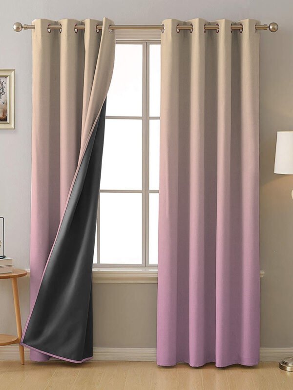 Ombre Beige Heavy Satin Blackout Curtains Set Of 2 - (OFC12)