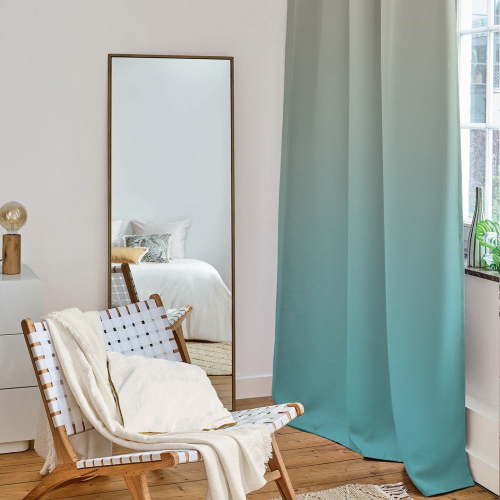 Ombre Misty Teal Heavy Satin Blackout Curtains Set Of 2 - (OMBRE26) - Image 4