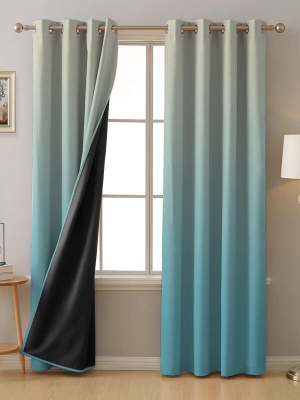 Ombre Misty Teal Heavy Satin Blackout Curtains Set Of 2 - (OMBRE26)