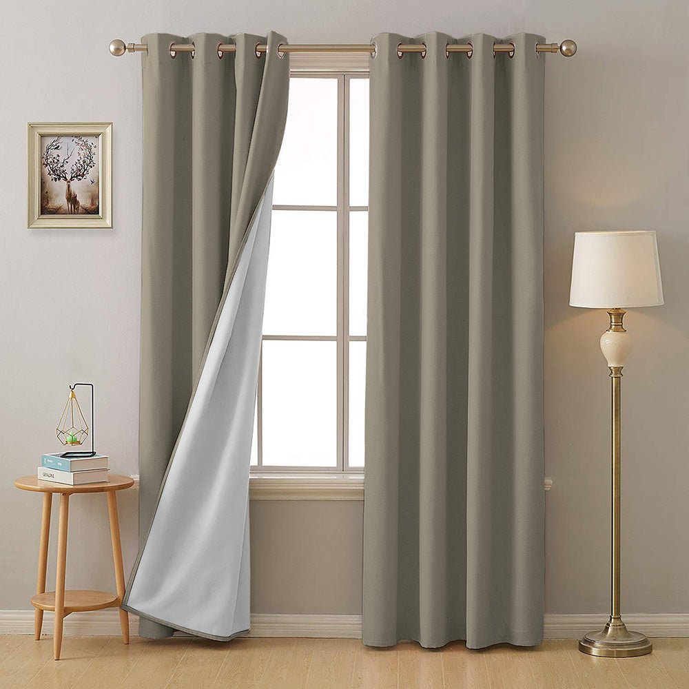 Sand Grey Micro Poly 100% Blackout Noise Reduction Thermal Insulation Curtain Set of 2 - (SandGrey4PASS) - Image 2